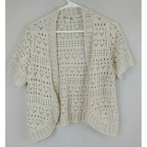 World Unity Womans Open Knit White Sweater Shawl Size Medium